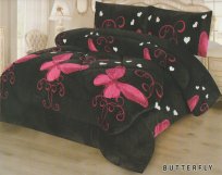 Luxury Queen/King 3PC Borrego Plush Black Butterfly Blanket