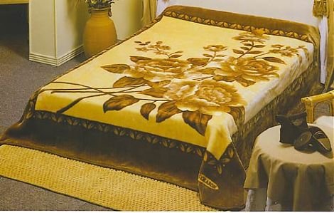 Solaron King Golden Floral Mink Blanket