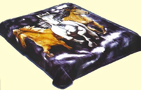 Wonu Trix Queen Horses Navy Mink Blanket